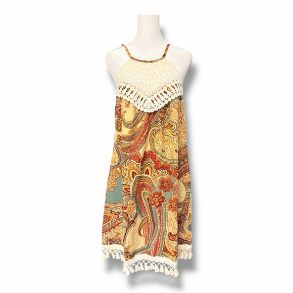 Dresses & Skirts - Paisley Lace Trim Mini Dress NWOT